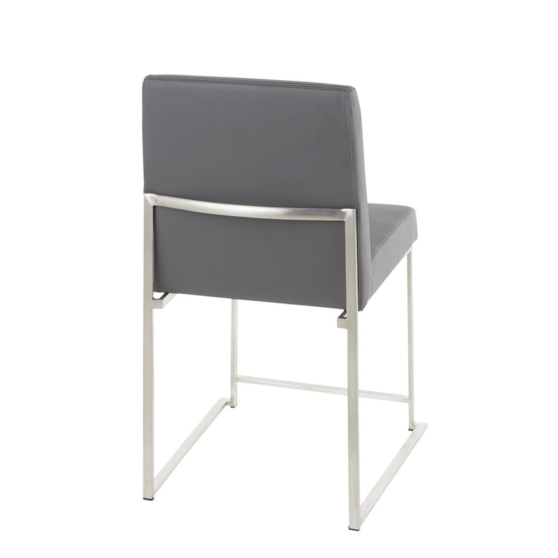 LumiSource Fuji High Back Dining Chair Set of 2 | Brushed Stainless Steel & Grey PU Leather | Dining Room & Home Office | Model DC-HBFUJISSGY2