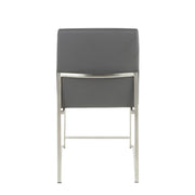 LumiSource Fuji High Back Dining Chair Set of 2 | Brushed Stainless Steel & Grey PU Leather | Dining Room & Home Office | Model DC-HBFUJISSGY2