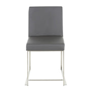 LumiSource Fuji High Back Dining Chair Set of 2 | Brushed Stainless Steel & Grey PU Leather | Dining Room & Home Office | Model DC-HBFUJISSGY2