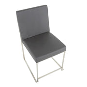 LumiSource Fuji High Back Dining Chair Set of 2 | Brushed Stainless Steel & Grey PU Leather | Dining Room & Home Office | Model DC-HBFUJISSGY2