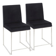 LumiSource Fuji High Back Dining Chair Set of 2 | Brushed Stainless Steel & Black Velvet | Dining Room & Home Office Seating | Model DC-HBFUJISSVBK2