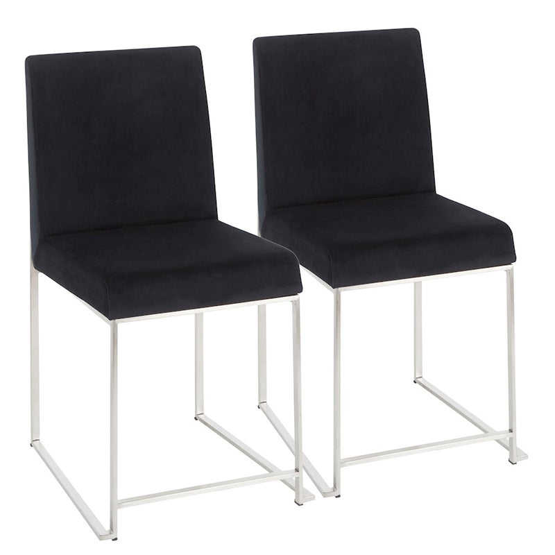 LumiSource Fuji High Back Dining Chair Set of 2 | Brushed Stainless Steel & Black Velvet | Dining Room & Home Office Seating | Model DC-HBFUJISSVBK2
