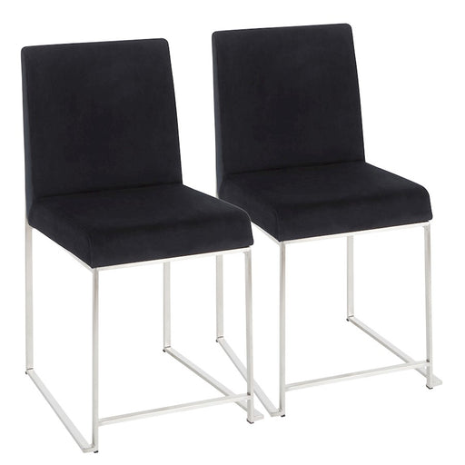 LumiSource Fuji High Back Dining Chair Set of 2 | Brushed Stainless Steel & Black Velvet | Dining Room & Home Office Seating | Model DC-HBFUJISSVBK2