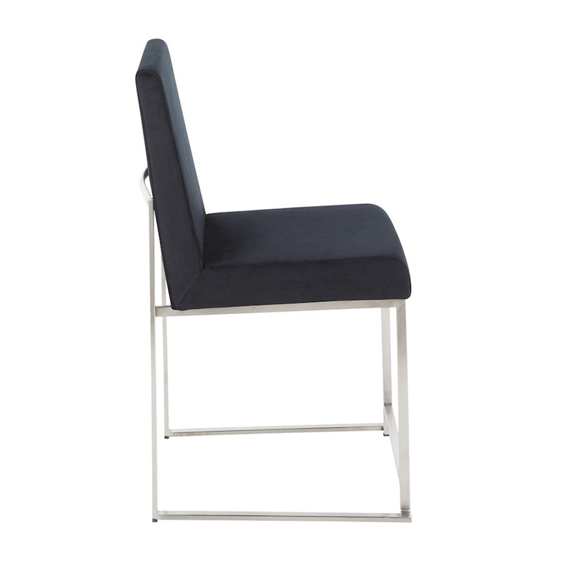 LumiSource Fuji High Back Dining Chair Set of 2 | Brushed Stainless Steel & Black Velvet | Dining Room & Home Office Seating | Model DC-HBFUJISSVBK2