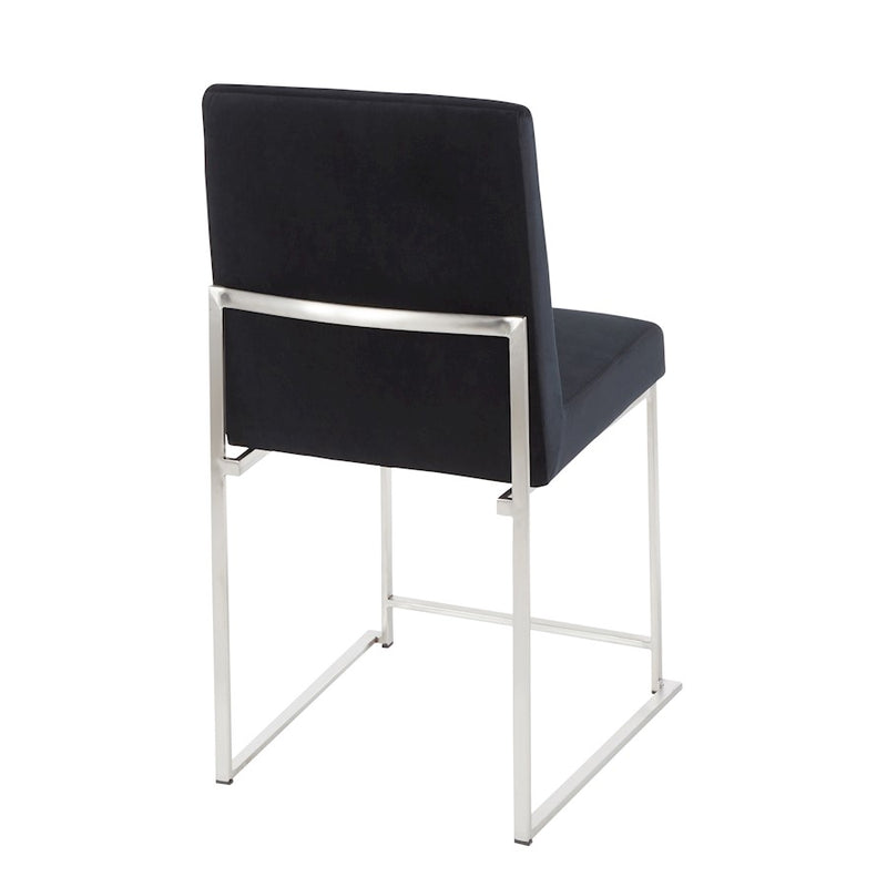 LumiSource Fuji High Back Dining Chair Set of 2 | Brushed Stainless Steel & Black Velvet | Dining Room & Home Office Seating | Model DC-HBFUJISSVBK2