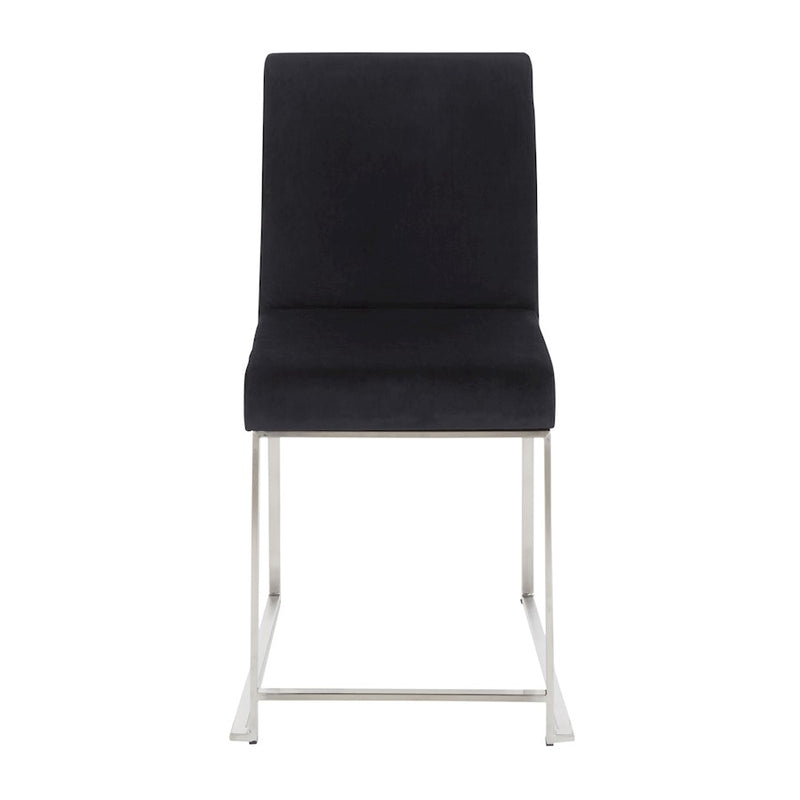 LumiSource Fuji High Back Dining Chair Set of 2 | Brushed Stainless Steel & Black Velvet | Dining Room & Home Office Seating | Model DC-HBFUJISSVBK2