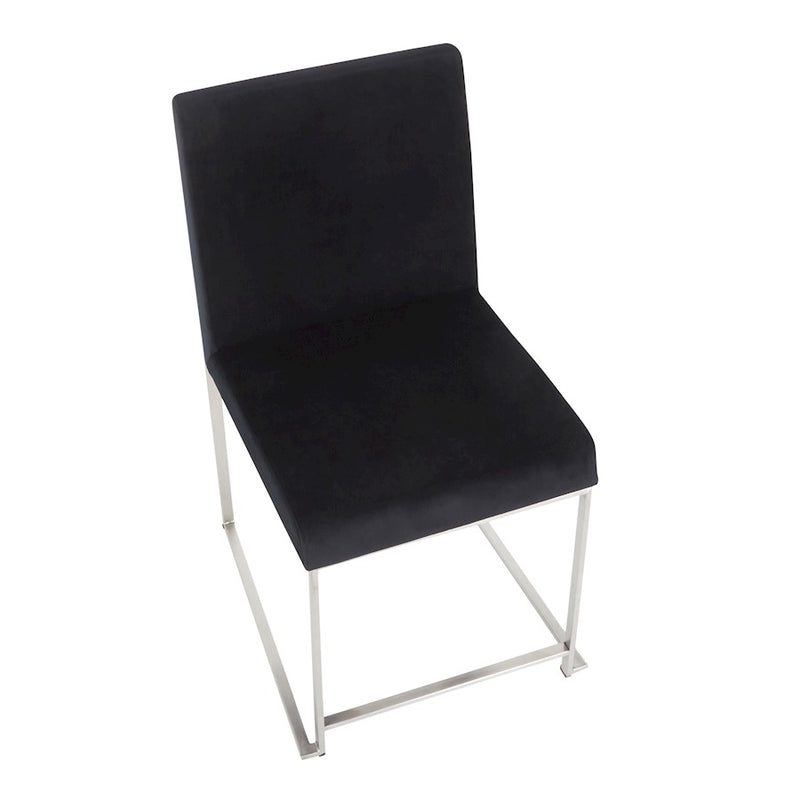 LumiSource Fuji High Back Dining Chair Set of 2 | Brushed Stainless Steel & Black Velvet | Dining Room & Home Office Seating | Model DC-HBFUJISSVBK2