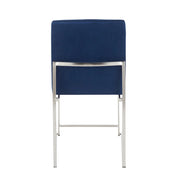 LumiSource Fuji High Back Dining Chair Set of 2 | Brushed Stainless Steel & Blue Velvet | Dining Room & Home Office Seating | Model DC-HBFUJISSVBU2