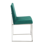 LumiSource Fuji High Back Dining Chair Set of 2 | Brushed Stainless Steel and Green Velvet | Dining Room & Office Seating | Model DC-HBFUJISSVGN2