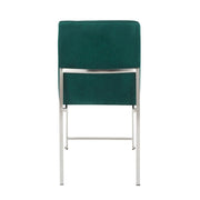 LumiSource Fuji High Back Dining Chair Set of 2 | Brushed Stainless Steel and Green Velvet | Dining Room & Office Seating | Model DC-HBFUJISSVGN2