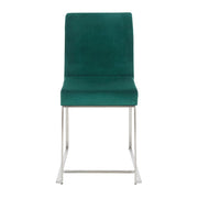 LumiSource Fuji High Back Dining Chair Set of 2 | Brushed Stainless Steel and Green Velvet | Dining Room & Office Seating | Model DC-HBFUJISSVGN2