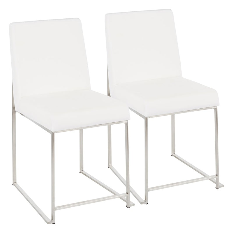 LumiSource Fuji High Back Dining Chair Set of 2 | Brushed Stainless Steel and White Velvet | Dining Room & Office Seating | Model DC-HBFUJISSVW2