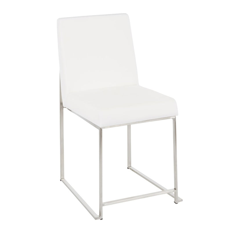 LumiSource Fuji High Back Dining Chair Set of 2 | Brushed Stainless Steel and White Velvet | Dining Room & Office Seating | Model DC-HBFUJISSVW2