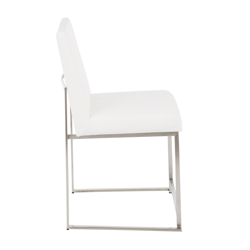 LumiSource Fuji High Back Dining Chair Set of 2 | Brushed Stainless Steel and White Velvet | Dining Room & Office Seating | Model DC-HBFUJISSVW2