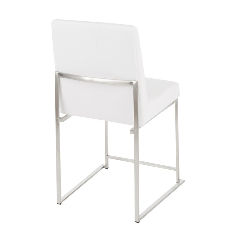 LumiSource Fuji High Back Dining Chair Set of 2 | Brushed Stainless Steel and White Velvet | Dining Room & Office Seating | Model DC-HBFUJISSVW2