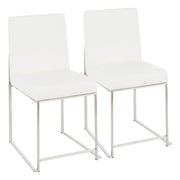 LumiSource Fuji High Back Dining Chair Set of 2 | Brushed Steel and White PU | Dining Room & Home Office Seating | Model DC-HBFUJISSW2