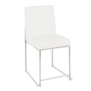 LumiSource Fuji High Back Dining Chair Set of 2 | Brushed Steel and White PU | Dining Room & Home Office Seating | Model DC-HBFUJISSW2