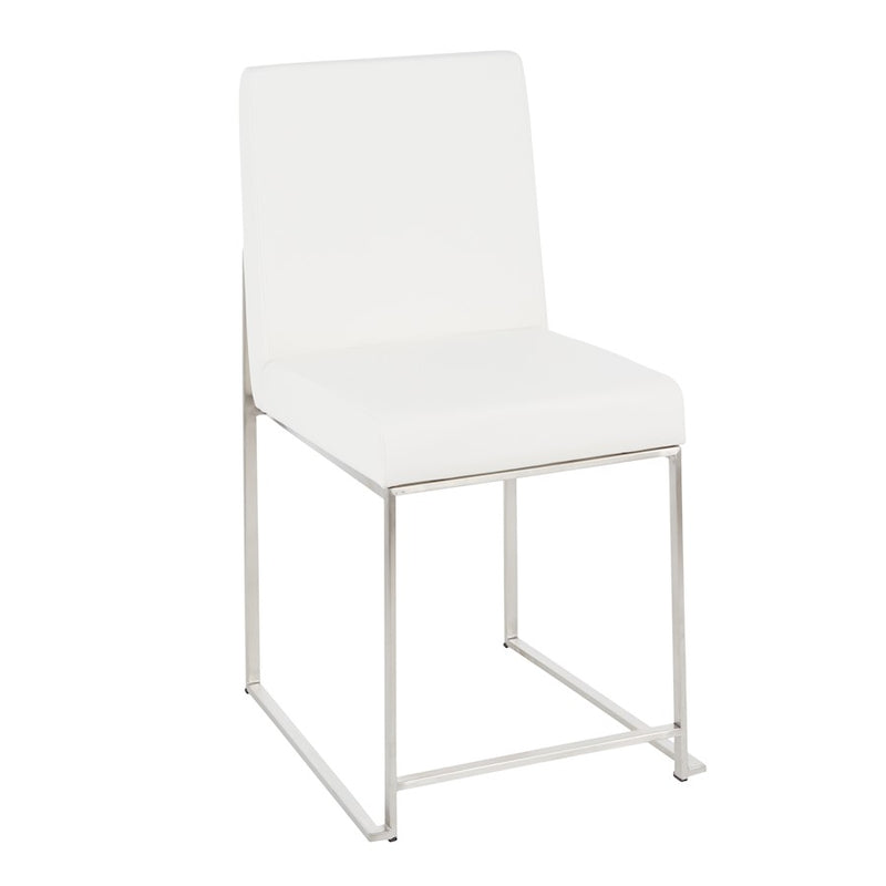 LumiSource Fuji High Back Dining Chair Set of 2 | Brushed Steel and White PU | Dining Room & Home Office Seating | Model DC-HBFUJISSW2