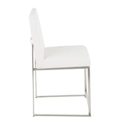 LumiSource Fuji High Back Dining Chair Set of 2 | Brushed Steel and White PU | Dining Room & Home Office Seating | Model DC-HBFUJISSW2