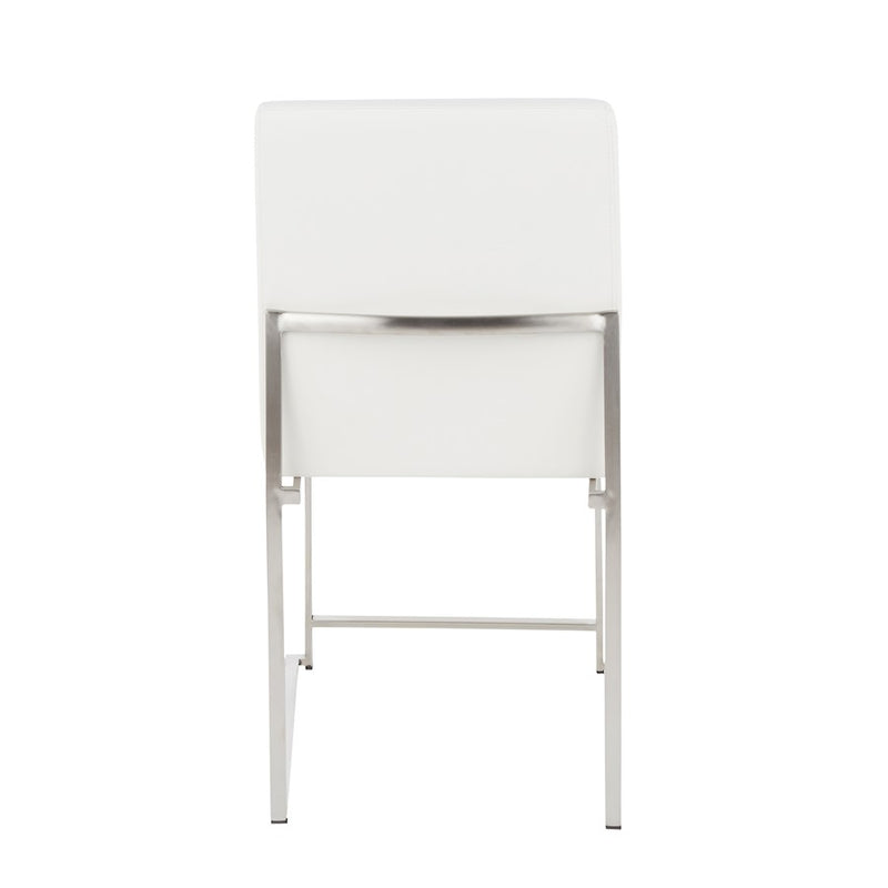 LumiSource Fuji High Back Dining Chair Set of 2 | Brushed Steel and White PU | Dining Room & Home Office Seating | Model DC-HBFUJISSW2