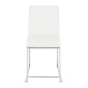 LumiSource Fuji High Back Dining Chair Set of 2 | Brushed Steel and White PU | Dining Room & Home Office Seating | Model DC-HBFUJISSW2