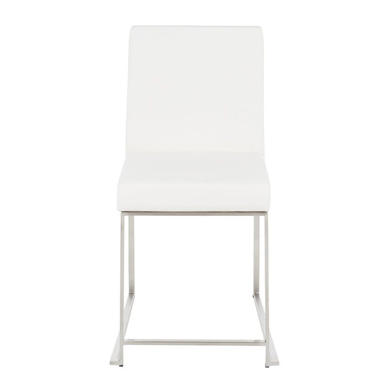 LumiSource Fuji High Back Dining Chair Set of 2 | Brushed Steel and White PU | Dining Room & Home Office Seating | Model DC-HBFUJISSW2