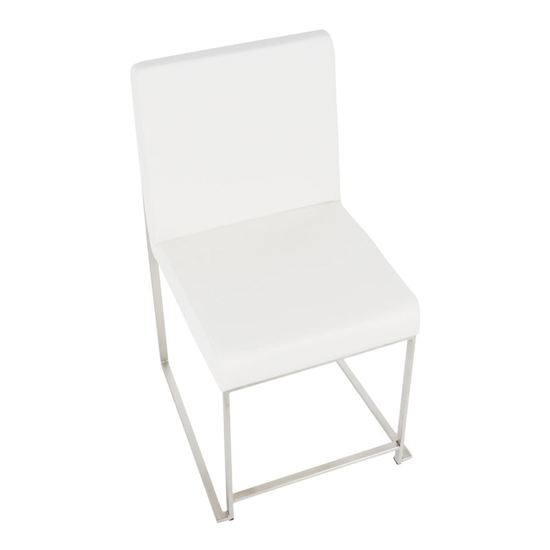 LumiSource Fuji High Back Dining Chair Set of 2 | Brushed Steel and White PU | Dining Room & Home Office Seating | Model DC-HBFUJISSW2