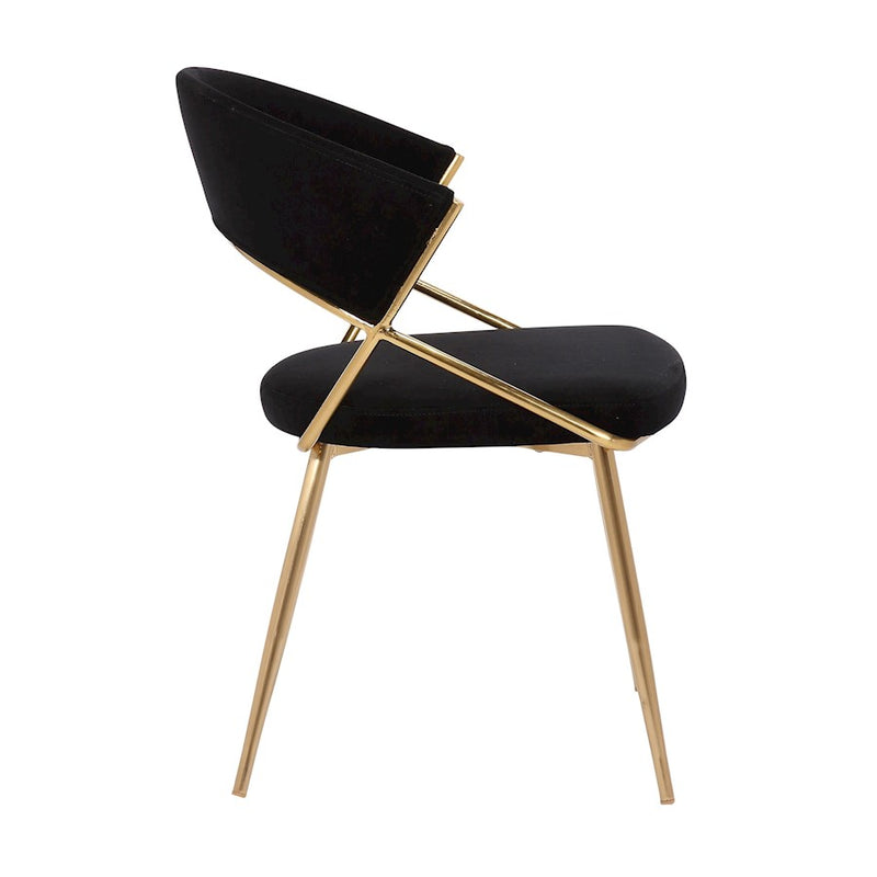 LumiSource Jie Dining Chair, Set of 2, Gold Steel/Black Velvet