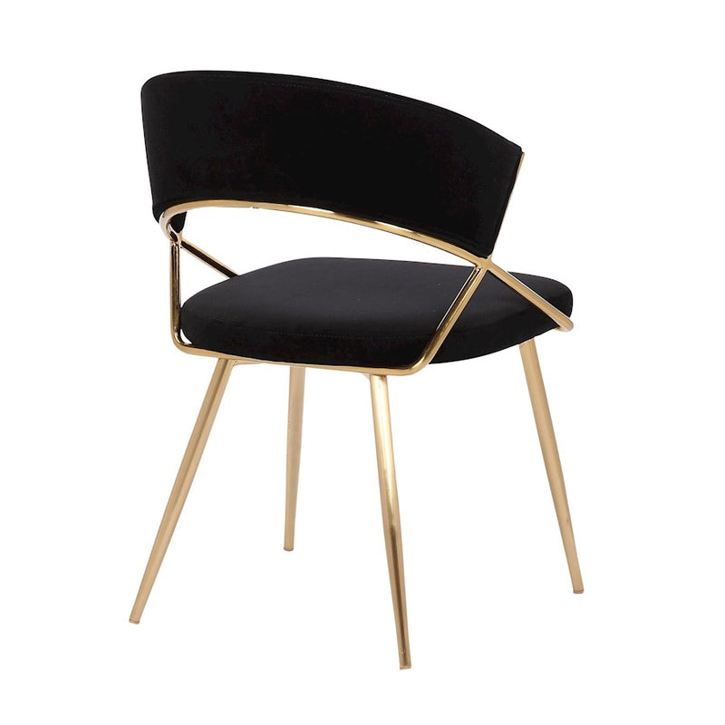 LumiSource Jie Dining Chair, Set of 2, Gold Steel/Black Velvet