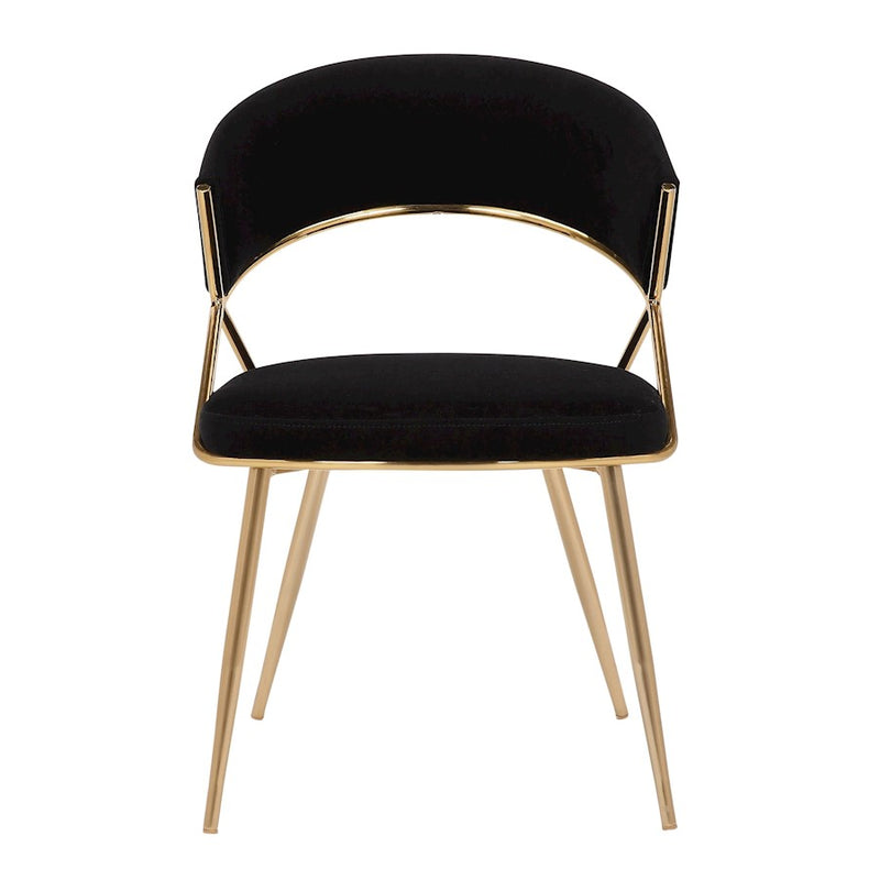 LumiSource Jie Dining Chair, Set of 2, Gold Steel/Black Velvet