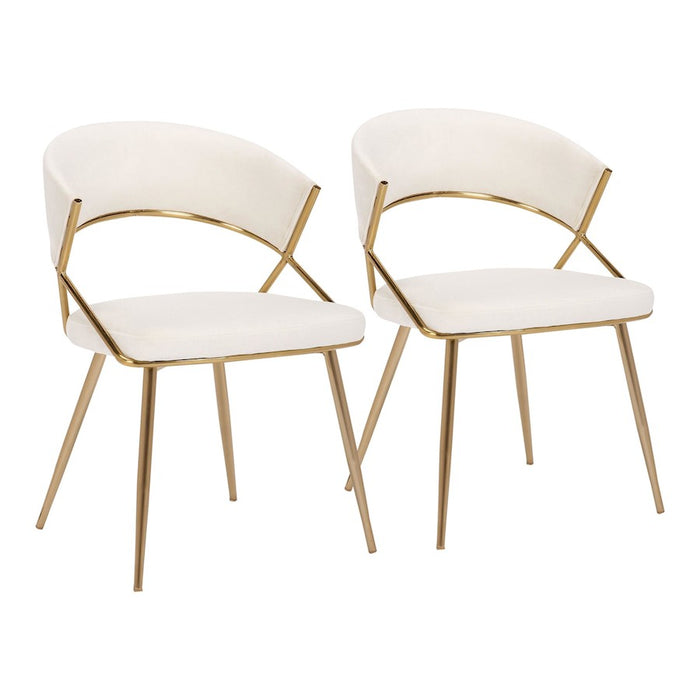 LumiSource Jie Dining Chair, Set of 2, Gold Steel/Cream Velvet - DC-JIEAUVCR2