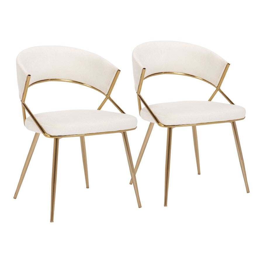 LumiSource Jie Dining Chair, Set of 2, Gold Steel/Cream Velvet - DC-JIEAUVCR2