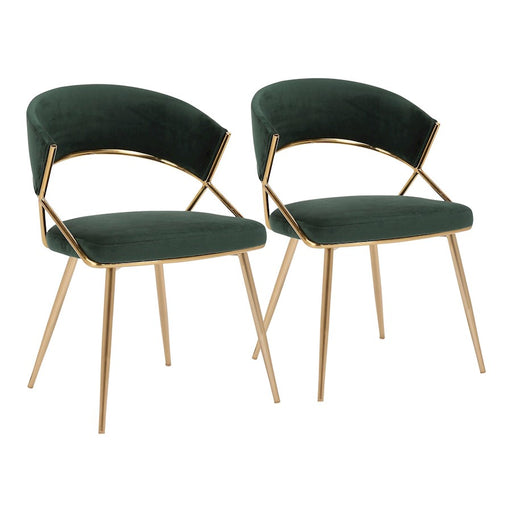 LumiSource Jie Dining Chair, Set of 2, Gold Steel/Green Velvet - DC-JIEAUVGN2
