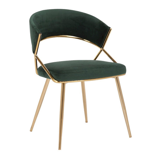 LumiSource Jie Dining Chair, Set of 2, Gold Steel/Green Velvet