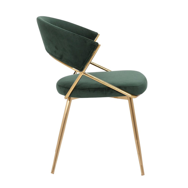 LumiSource Jie Dining Chair, Set of 2, Gold Steel/Green Velvet