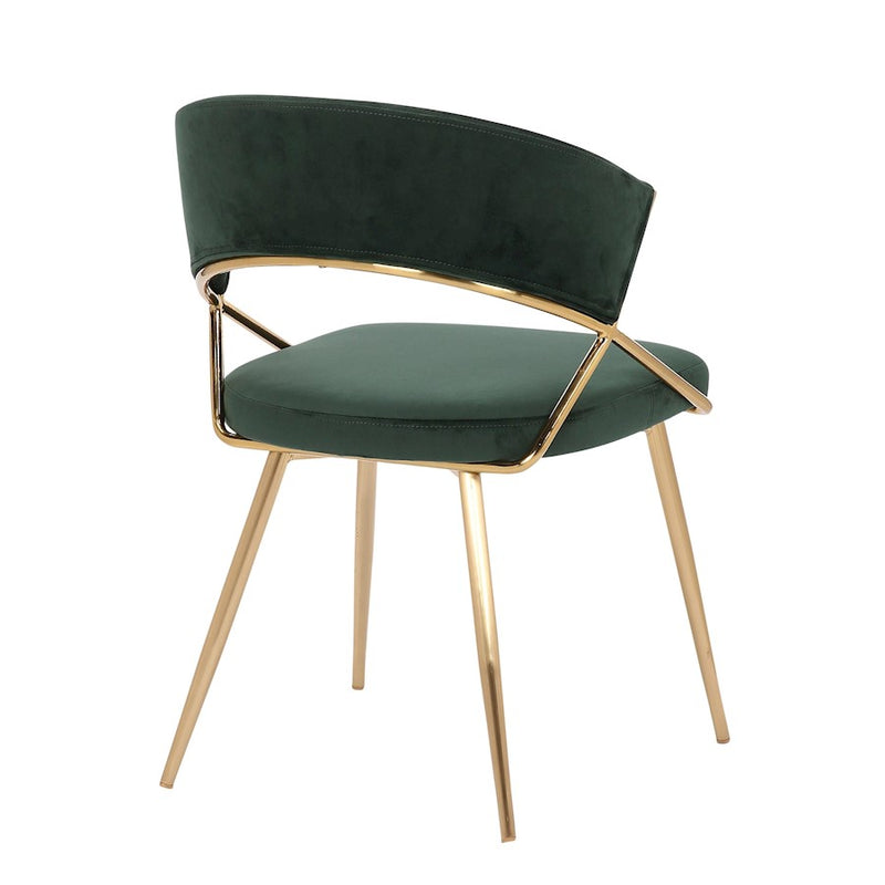 LumiSource Jie Dining Chair, Set of 2, Gold Steel/Green Velvet