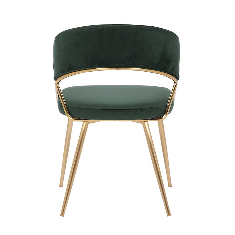 LumiSource Jie Dining Chair, Set of 2, Gold Steel/Green Velvet