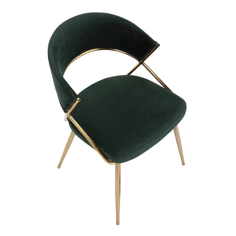 LumiSource Jie Dining Chair, Set of 2, Gold Steel/Green Velvet