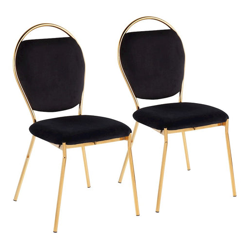 LumiSource Keyhole Dining Chair, Set of 2, Gold/Black Velvet - DC-KEYAUVBK2