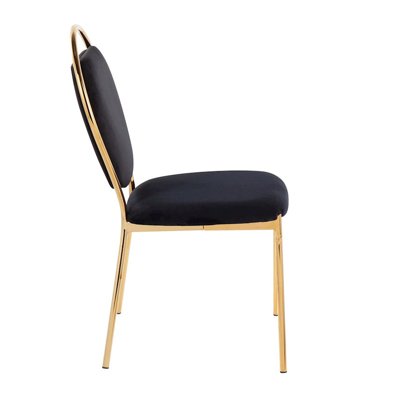LumiSource Keyhole Dining Chair, Set of 2, Gold/Black Velvet