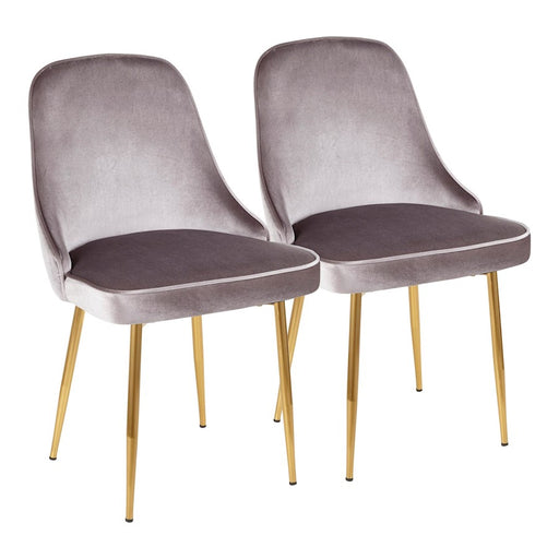 LumiSource Marcel Dining Chair Set of 2 | Glam Gold Metal & Silver Velvet | Dining Room & Living Room Seating | 24x20x34 in | Model DC-MARCLAU-SV2