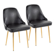 LumiSource Marcel Dining Chair, Set of 2, Gold Metal/Black PU - DC-MARCLAUPUBK2