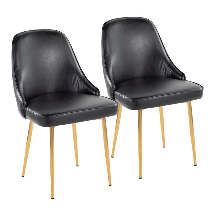 LumiSource Marcel Dining Chair, Set of 2, Gold Metal/Black PU - DC-MARCLAUPUBK2