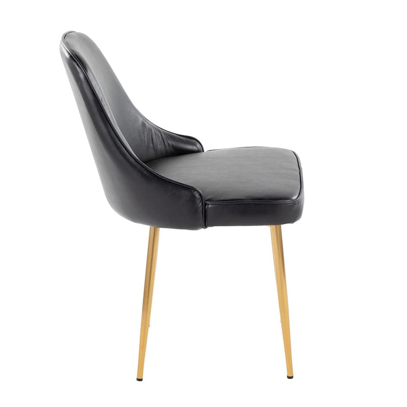 LumiSource Marcel Dining Chair, Set of 2, Gold Metal/Black PU