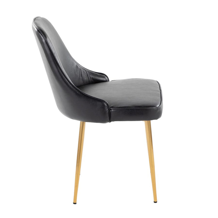 LumiSource Marcel Dining Chair, Set of 2, Gold Metal/Black PU
