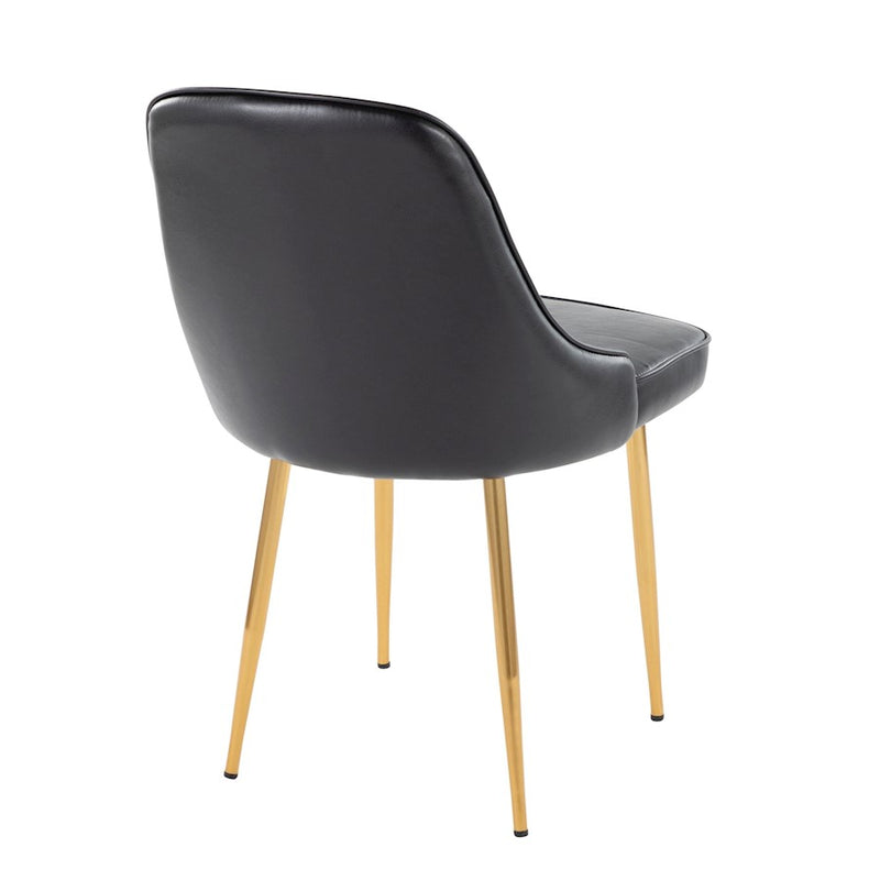LumiSource Marcel Dining Chair, Set of 2, Gold Metal/Black PU