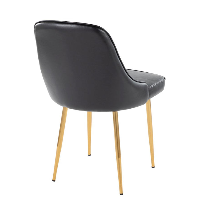 LumiSource Marcel Dining Chair, Set of 2, Gold Metal/Black PU