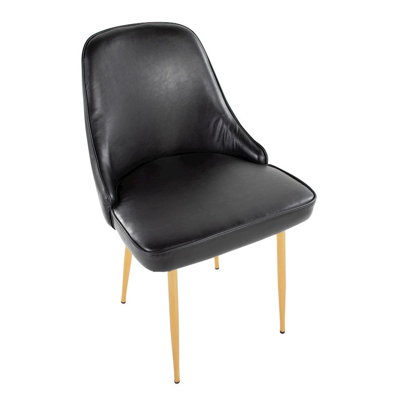 LumiSource Marcel Dining Chair, Set of 2, Gold Metal/Black PU