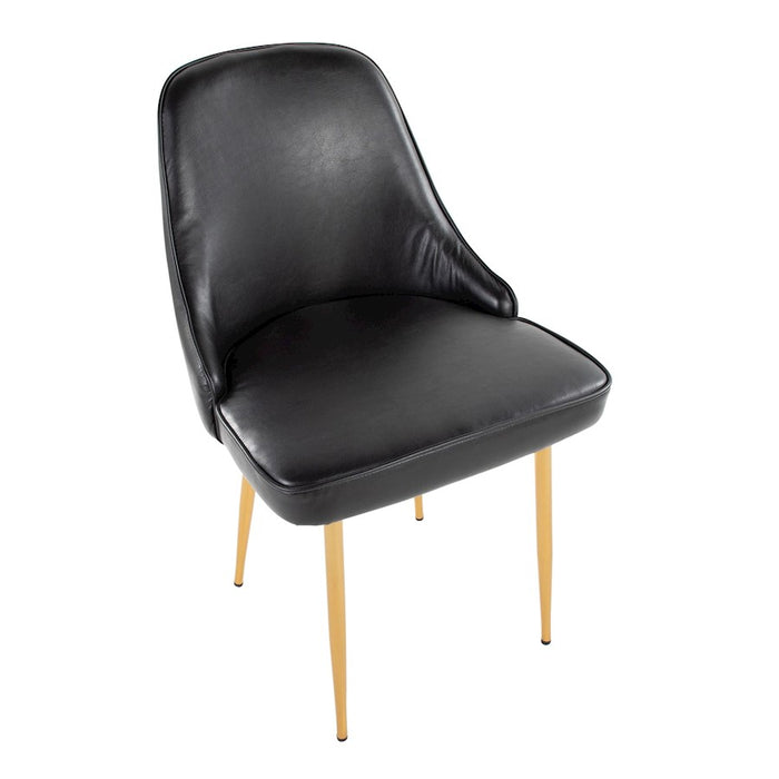 LumiSource Marcel Dining Chair, Set of 2, Gold Metal/Black PU
