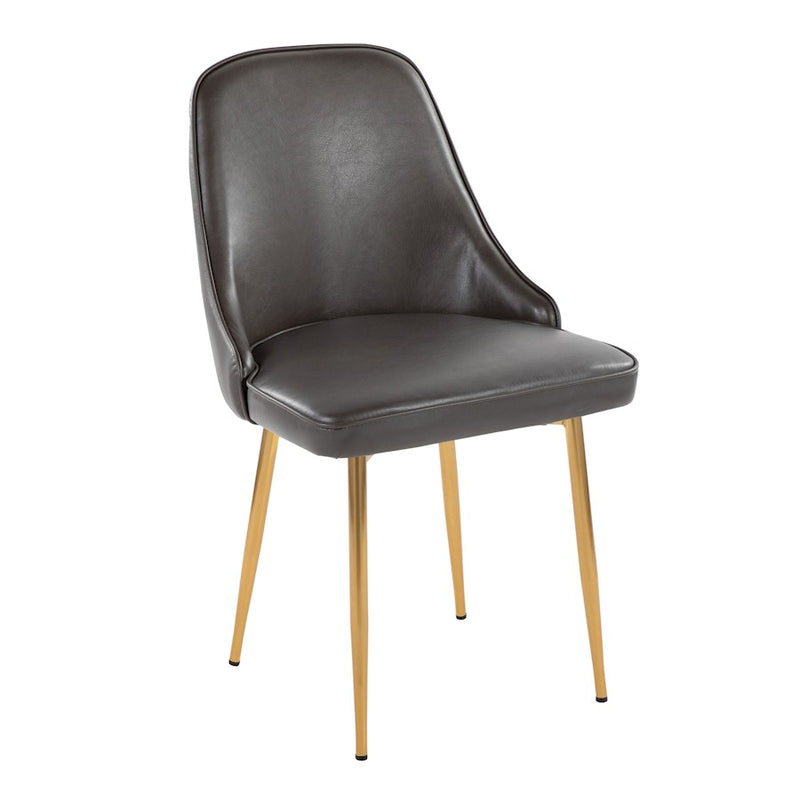 LumiSource Marcel Dining Chair, Set of 2, Gold Metal/Grey PU